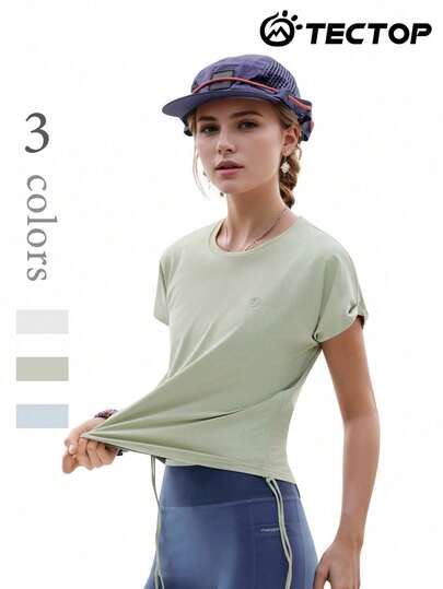 TECTOP 女士短款弹力舒适T恤，腰部抽绳设计，适合室内外健身、跑步、训练、瑜伽等运动。