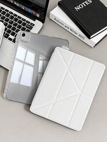 1个透明亚克力Y型折叠白色扁平保护壳，兼容iPad Mini 6/Mini 7/10.2/10.5/Air 4/Air 5/10.9/Pro 11/第十代/12.9/Air 11英寸(M2)-2024/Air 13英寸(M2)-2024/Pro 11英寸(M4)-2024/Pro 13英寸(M4)-2024/Air 13(M3 2025)/Air 11英寸(M3) 2025/(A16) 11英寸第十一代2025，多折叠可调节支架，内置笔槽，高透明亚克力后盖，防摔，支持睡眠/唤醒功能，简约/经典/休闲风格保护壳，产品不含笔，部分型号配有镜头框 - 白色 - 查看 4