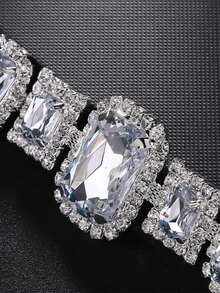 Fashion Bling Rhinestone Earrings Necklace Set Bridal Wedding Banquet Necklace Earrings Jewelry Set - Multicolor - View 4