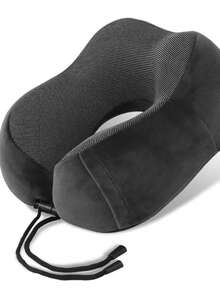 1 Set Almohada de Cuello en Forma de U para Viajes, Set de Almohada de Viaje de Espuma de Memoria que Incluye 1 Almohada de Cuello, 1 Antifaz 3D, 1 Par de Tapones para los Oídos a Prueba de Ruido, Almohada para Siesta en Avión y Coche, Almohada Cervical - Negro - Ver 3