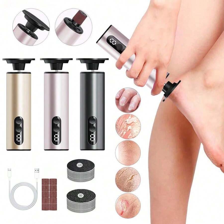 二合一迷你电动磨脚器，自动磨脚砂纸，抛光修脚器，去除足部干燥、硬皮、死皮和老茧，1000mAh
