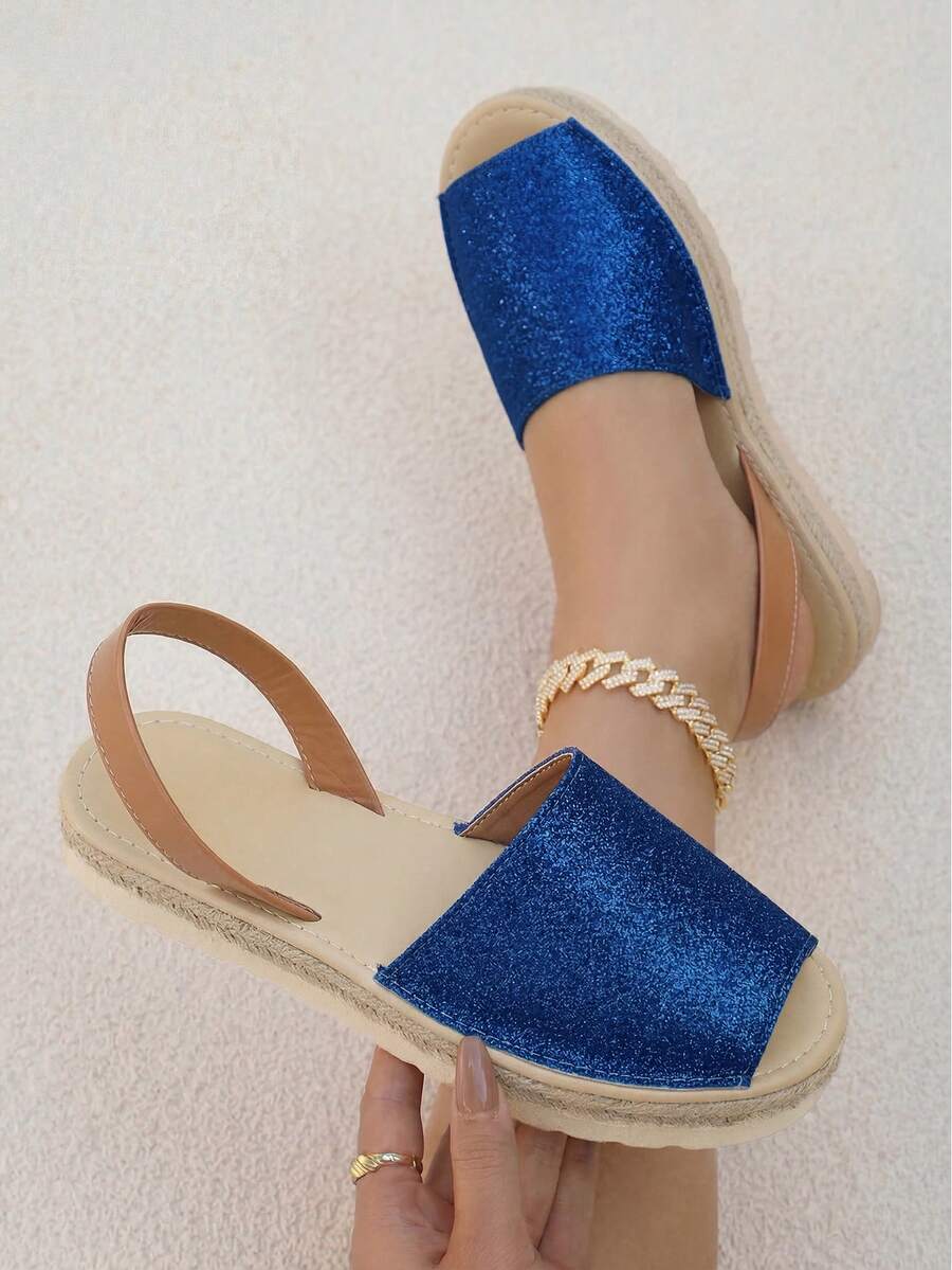 planare Giày sandal đế bằng hở mũi, quai hậu, chất liệu PU, kiểu dáng thường ngày, thoải mái, dành cho nữ, màu xanh dương. - Màu xanh lam - Xem 1