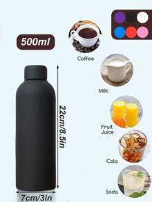 1 pièce Bouteille d'eau isotherme de 500 ml à finition mate de couleur unie, tasse de sport outdoor, tasse de voiture, bouteille isotherme en acier inoxydable à double paroi étanche, avec corps en caoutchouc pour le DIY, fond plat convenant pour le lait, le café, le thé, le jus, les voyages, l'usage quotidien et les cadeaux - Multicolore - Voir 10