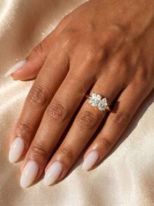 ESBERRY 1枚925纯银个性化时尚不规则立方氧化锆戒指，女士珠宝，精致珠宝，女士约会礼物 - 水滴方形戒指 - 查看 5