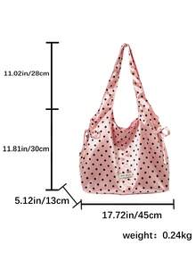 Casual Drawstring Bowknot Shoulder Bag, Polka Dot Pattern Handbag, Crescent Shoulder Bag, Pleated Casual Bag, Large Capacity Tote Bag, Outdoor Casual Bag, Commuter Bag - Pink - View 4