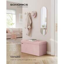 SONGMICS Puff Almacenaje Banco Almacenamiento Plegable 38 x 76 x 38 cm Carga de 300 kg Entrada Salón Dormitorio Rosa Caramelo MLSF247R01 - Rosado jalea - Ver 4