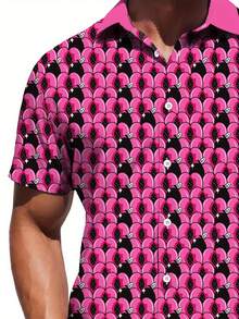 Vibrant Pattern Of Abstract Pink Berries Symbolizing Energy And Vitality In Nature 3D Print Casual Button Down Short Sleeve Men's Shirt For Summer Fashion - 白色 - 查看 3