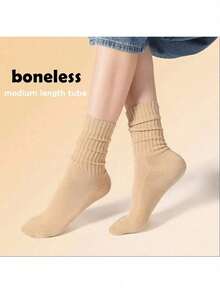 3 Pairs Of Women's Comfortable Autumn Winter Mid-Calf Socks,Soft And Stretchy Fabric Comfortable Round Neck Crew Socks , Solid Color Casual Thin Long Socks ﻿ - Nhiều màu - Xem 4
