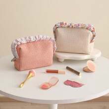 DYSHAYEN - Bolsa de maquillaje con volantes de algodón suave para viajes regalos para mujeres dama de honor cumpleaños boda Navidad Rosado Old Pink Lindo - como en la foto - Ver 5