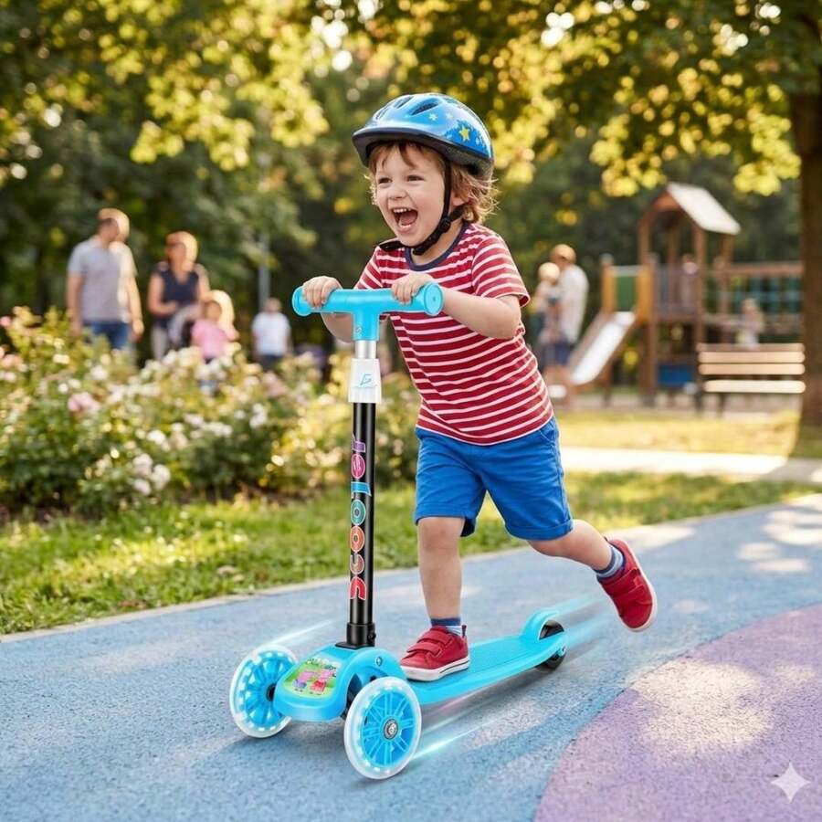 3-Wheel Kids Scooter With LED Lights And Adjustable Handlebar – Fun For Children - Blue - View 1