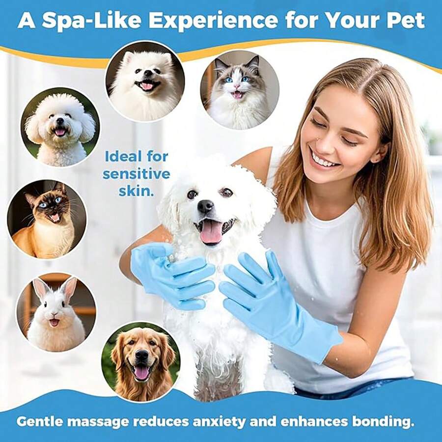 1 Pair Silicone Pet Grooming Gloves - Multi-Function Brush, Suitable For Bathing, Gentle Massage, Efficient Deshedding And Dematting - Multicolor - View 1