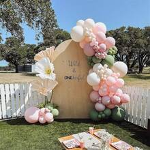 134Pcs Sage Green Pink Balloon Arch Kit,Olive Green Nude Sand White Gold Balloons Set For Bridal Shower Wedding Birthday Baby Shower Boho Party Decoration. - Multicolor - View 7