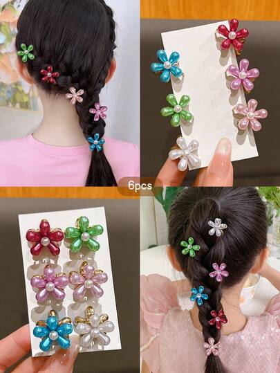 6pcs Colorful Small Flower Hair Clips, Sweet Style Hair Accessories Suitable For Daily Use
