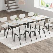 Mesa de comedor Conjunto para 4, Mesa de cocina con sillas de bucle para 4, Mesa de comedor rectangular moderna con estante de almacenamiento para espacio pequeño - blanco roto y mármol - Ver 6