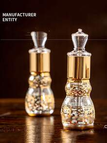1pc 12ml Embossed Roller Ball Essential Oil Bottle, Electroplated Gold Perfume Refillable Glass Bottle With Dropper - View 5