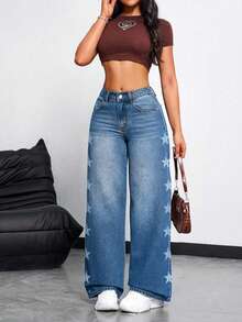 CHILAM Women's Denim Clothing, Baggy Pants, Denim Trousers, Women's Jeans, Women's Denim Pants - 中等水洗藍 - 查看 4
