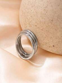 3 piezas Anillos minimalistas de acero inoxidable, anillos lisos y sin decoloración para mujeres, anillos minimalistas personalizados, anillos hipoalergénicos, anillos que se pueden usar en la ducha, anillos versátiles para uso diario, anillos de pareja, anillos de compromiso, anillos de boda, regalo conmemorativo - Plateado - Ver 4