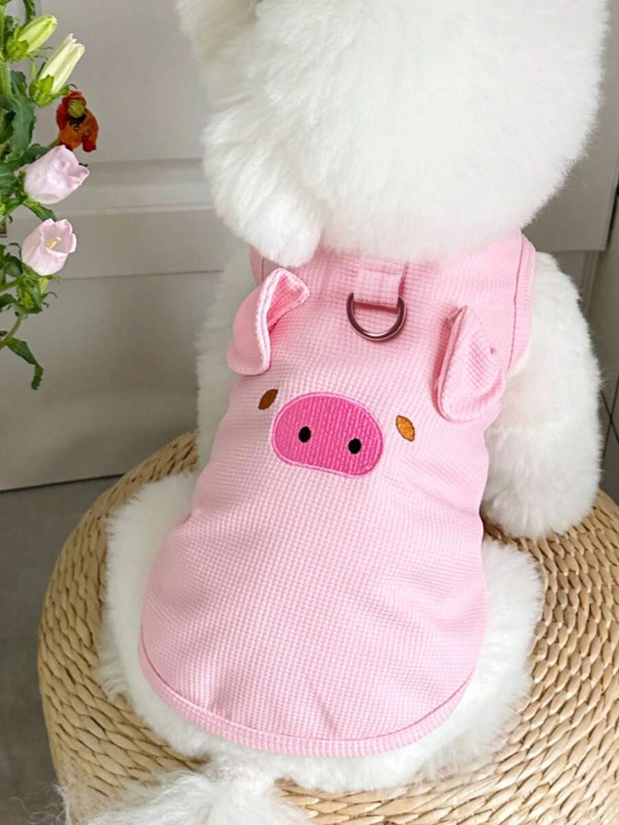 Áo khoác lưới thoáng khí thêu hình heo dễ thương, quần áo mềm mại và thoải mái cho chó và mèo nhỏ, thích hợp cho đi dạo hàng ngày và các hoạt động thể thao ngoài trời, có thiết kế vòng chữ D.