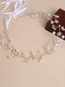 1/2pcs White Floral Wreath 3-Flower Crystal Headband Hair Accessory For Girls, Suitable For Wedding Dress, Formal Gown, Multi-Functional Decorative Headpiece - Multicolor - View 5