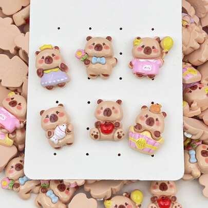 10pcs Mixed Capybara Series DIY Decor, Earrings, Hair Accessories, Craft Supplies, Resin Stickers, Stationery, Phone Cases, Keychains, Hollow Out Clogs Charms, Decorative Stickers
