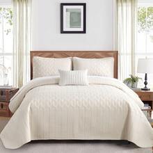 3 Pieces Quilt Set Lightweight Bedspread Ultrasonic Diamond Pattern Soft Microfiber Coverlet Bedding Sets For All Season Modern Style  With 2 Pillow Shams,Wedding Items,Valentines Day Home Bed Room Decor,Mothers Day Gift - 米色波 - 查看 10