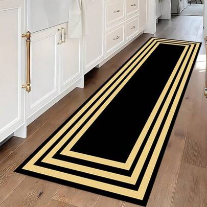 60x18in Washable Gold & Black Area Rug Non-Slip Runner Rug Floor Mat For Kitchen Hallway Bedroom Bathroom Entry, Washable Non Slip Low Pile, Kitchen Entryway Area Carpet