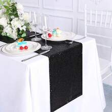 1PC/6Pcs 12 X 118 Cm Sequined Table Runners, Made Of Shimmering Fabric, Perfect For Weddings, Parties, Holidays, Table Decorations, Graduation, Gender Reveal Parties, Bridal Showers, Living Room Decor, Bachelorette Parties, Kitchen Decor, Western-Themed Decor, Easter Table Runners, St. Patrick's Day, Easter Decor, And Spring Decor - 黑色 - 查看 12
