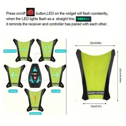 Áo phản quang LED 30 đèn, thích hợp cho xe đạp và xe tay ga, có điều khiển từ xa, sạc USB.