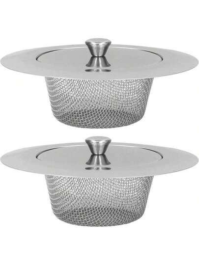 2pcs Kitchen Sink Strainer, Stainless Steel Sink Drain Filter With Stopper, Fits Most Kitchen Sink Drains, Outer Diameter 4.33 Inches/11cm, Inner Diameter 2.76 Inches/7cm, Suitable For Home, Kitchen And Party Cleaning
