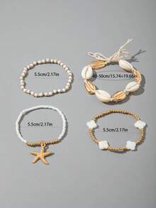 3pcs/Set Bohemian Style CCB Resin Flower & Starfish Beaded Bracelet Set, Niche Gift For Women Beach Vacation - 29068-1-g - View 6