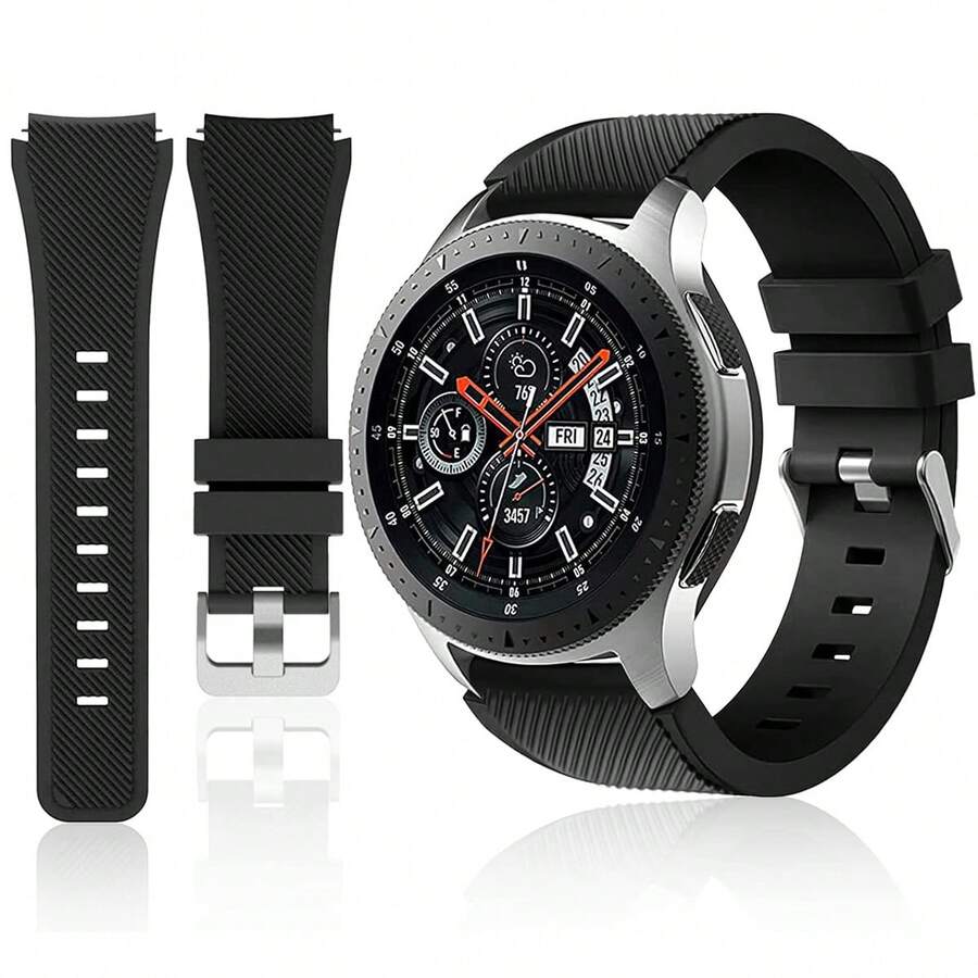 1条装22毫米硅胶表带,兼容三星Gear S3 Frontier/Classic手表,运动硅胶表带替换腕带,兼容三星Gear S3 Frontier/S3 Classic,兼容华为Watch 2 Pro/GT/GT2(46毫米)/GT2E/GT2 Pro/Watch 3/3 Pro,22毫米通用柔软硅胶表带 - 黑色的 - 查看 1
