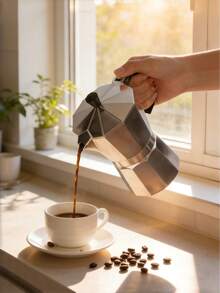 1个铝制单阀摩卡壶，炉灶式意式咖啡壶，户外休闲咖啡时光必备 - 黑色 - 查看 4