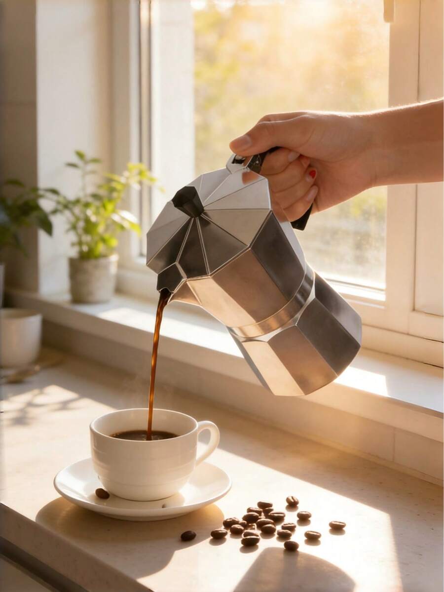 1pc Aluminum Single Valve Moka Pot, Stovetop Espresso Maker, Outdoor Leisure Coffee Time Essential