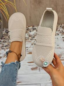 Women's Casual Solid Color Flat Shoes, Women's Comfortable Flat Shoes. Lightweight And Breathable, Suitable For Home Leisure, Outdoor Activities, And Daily Wear. A Fashionable Holiday Gift For Women. - Beige - View 10