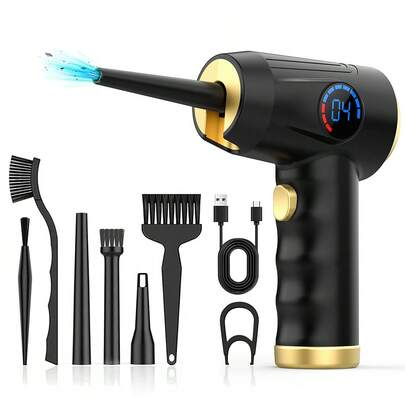Wireless Electric Air Duster, Equipped With 51,000 RPM High-Power Blower, 4-Speed Adjustable & LCD Display, 3,000mAh Fast Charging, 15-45 Min Runtime, USB Powered Portable Wireless Cleaner, Suitable For Computer, Keyboard, TV, Game Console - Compatible With Power Bank/Car Charger, 4-In-1 Accessories & 90° Foldable Handle, Replacing Compressed Air Cans, Air Blower, Air Duster