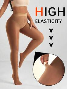 1pc 80D Women's Shiny Skinny Pants, High Elasticity, Disco Dance Leggings, Sexy Wear For Valentine's Day - Apricot - View 10