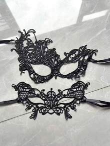 Couple's High-End Masquerade Mask Set - Venetian Party Black Mask Suitable For Festivals, Carnivals, Role-Playing Parties, Unisex Romantic Mask - Black - View 8