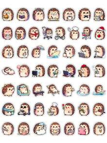 50张可爱卡通刺猬贴纸，清新可爱，可用于笔记本、文具盒等日常装饰 - 彩色 - 查看 4