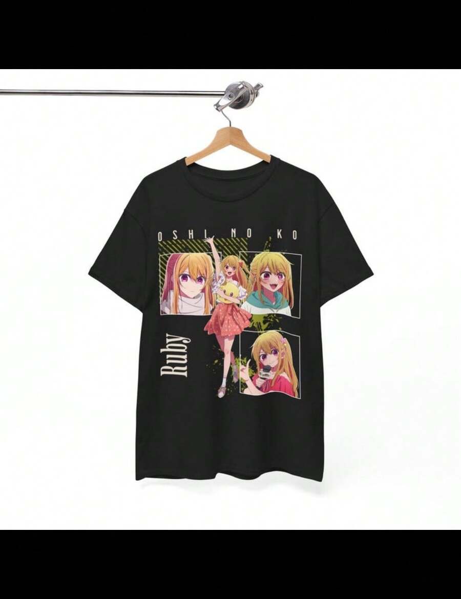 Oshi No Ko T-Shirt Ruby Merch Inspired Design Japanese Idol Manga Shirt Otaku Merch Gift Cute Aesthetic Streetwear Fan Art Style Unisex Tee! - Black - View 1
