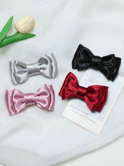 1个纯色亮面双层蝴蝶结装饰大号发爪夹，女士适用