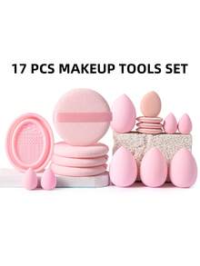 49件套化妆工具套装，包含：32支化妆刷套装+1个化妆刷清洁工具+4个圆形粉扑+4个化妆海绵+4个迷你气垫粉扑+4个迷你化妆海绵，一应俱全，新手友好 | 方便旅行携带，送礼佳品 | 新手/女性的完美之选 - 彩色 - 查看 12