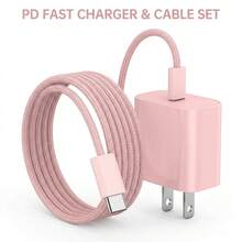 20W Wall Charger Set, USB-C To Type-C Charging Adapter With 3.3FT/100cm Nylon Braided Tangle-Free Charging Cable, Compatible With IPhone 17 16 15 Pro Max Plus, Portable Charging Kit - Pink - View 2