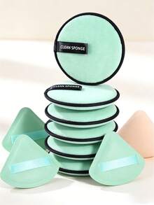 MAANGE 9件套化妆海绵套装，包含4个气垫海绵和5个卸妆洁面海绵，是送给女性和女孩的居家或外出化妆工具礼物。 - 青檸色 - 查看 4