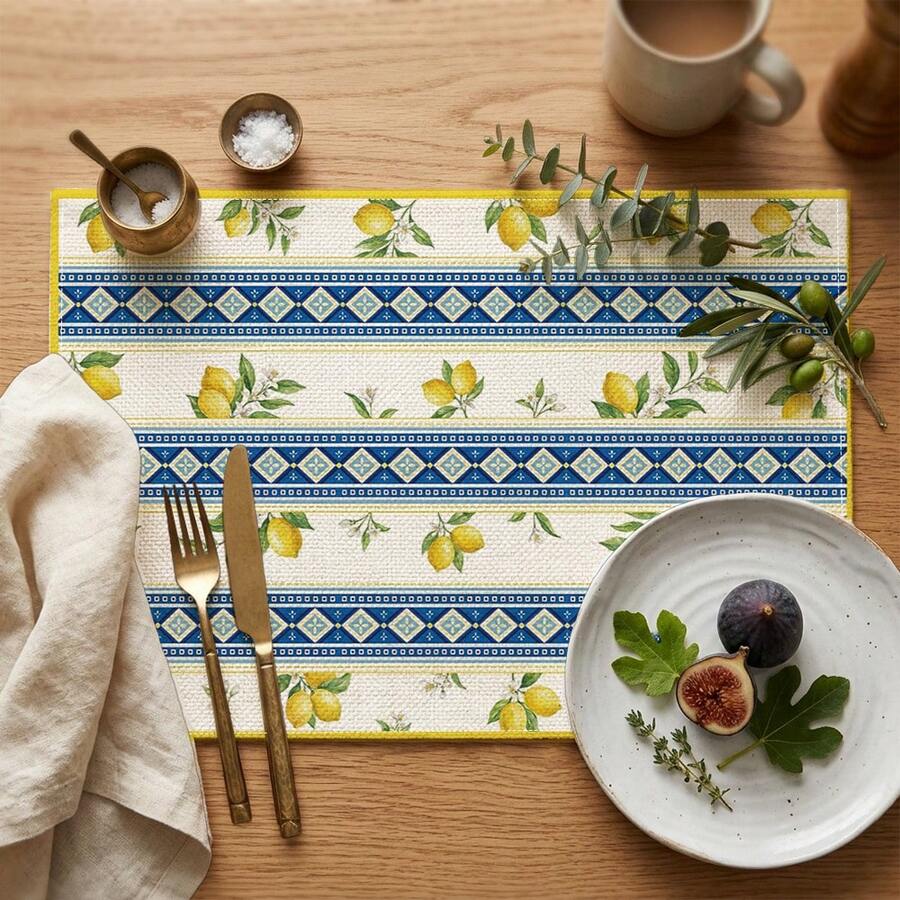 2/4/6/8件装柠檬印花长方形餐垫，适用于家庭、酒店、餐厅、节日庆典、宴会餐桌装饰 - 彩色 - 查看 1