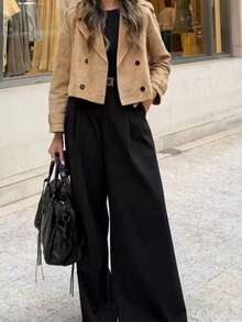 山茶花新款秋冬女装简约短款防风外套 - 淺棕色 - 查看 5