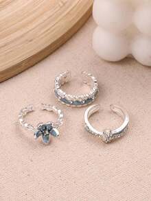 Bộ 3 nhẫn hoa tráng men Zirconia Dopamine màu xanh dương, bộ nhẫn mùa xuân ngọt ngào lãng mạn. - Nhiều màu - Xem 6