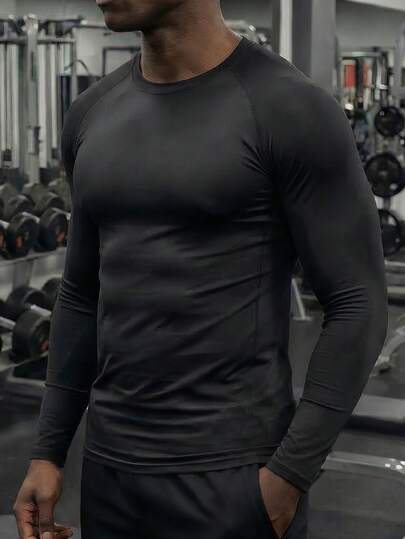 男士吸湿排汗速干运动长袖T恤，透气凉爽健身跑步运动上衣