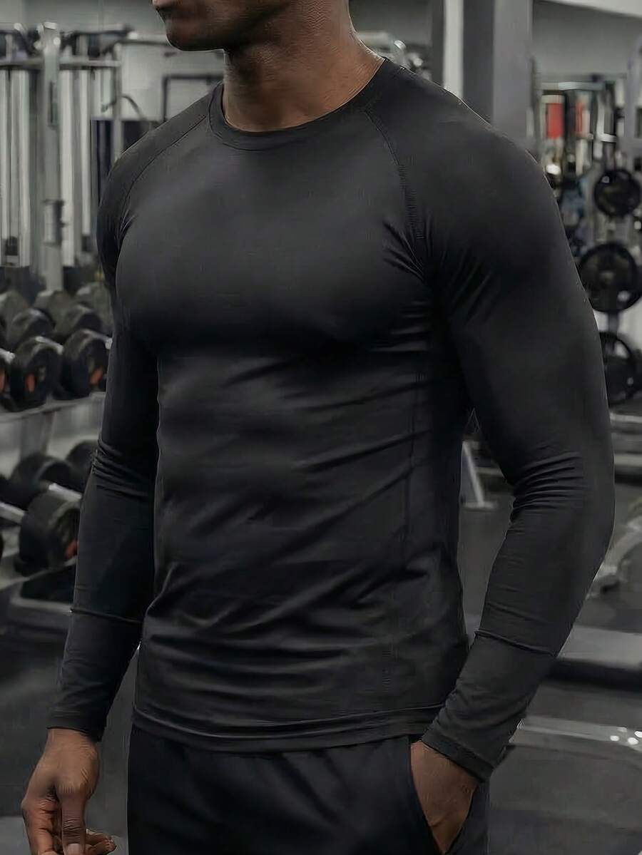 Men's Moisture Wicking Quick Dry Athletic Workout Long Sleeve T-Shirts, Breathable Cool Gym Running Sports Tops - Black - View 1