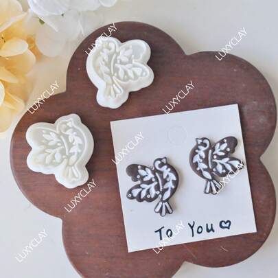 2件套鸽子造型聚合物粘土耳环切割器，花朵浮雕鸟形粘土切割器，适用于珠宝制作，也适用于DIY吊坠和项链制作。