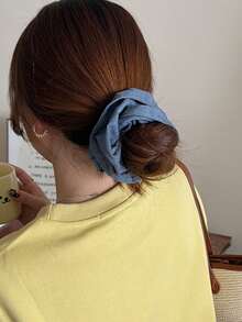 Retro Denim Scrunchie, koreanischer minimalistischer Stoff Scrunchie für Frauen, weicher Stoff Haargummi, eleganter Dutt Halter Reise Accessoires - Verschiedenfarbig - Übersicht 2